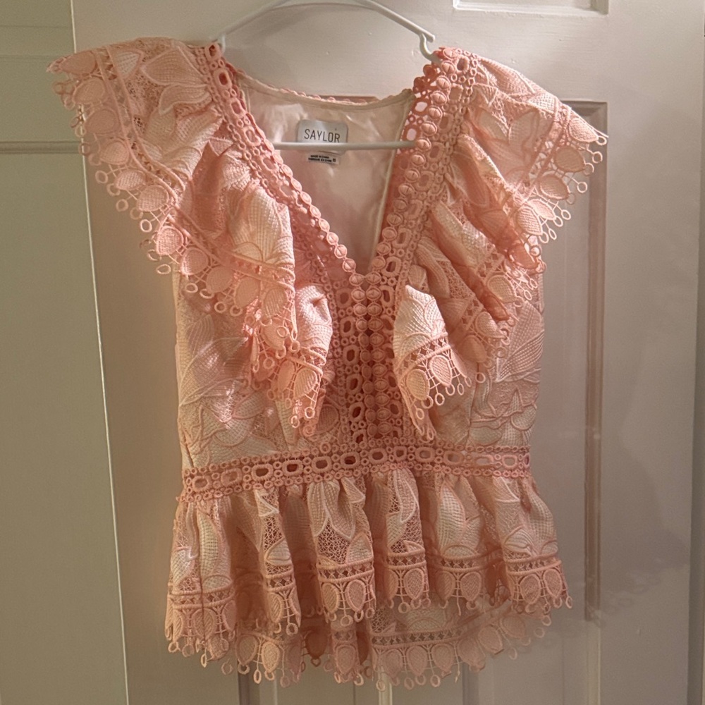 SAYLOR Blush Lace Ruffle Blouse